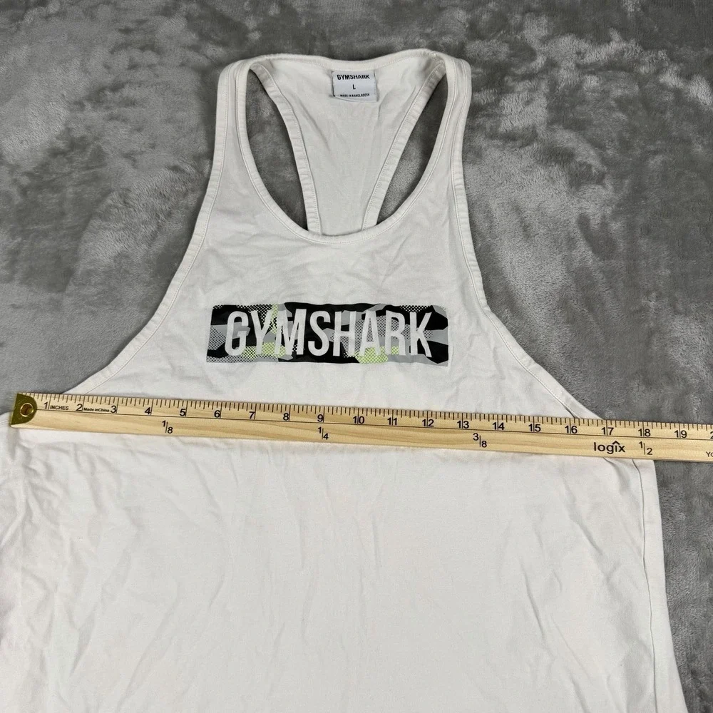 Gymshark Tank Top Mens Large White With Black Graphic Logo Cotton Blend